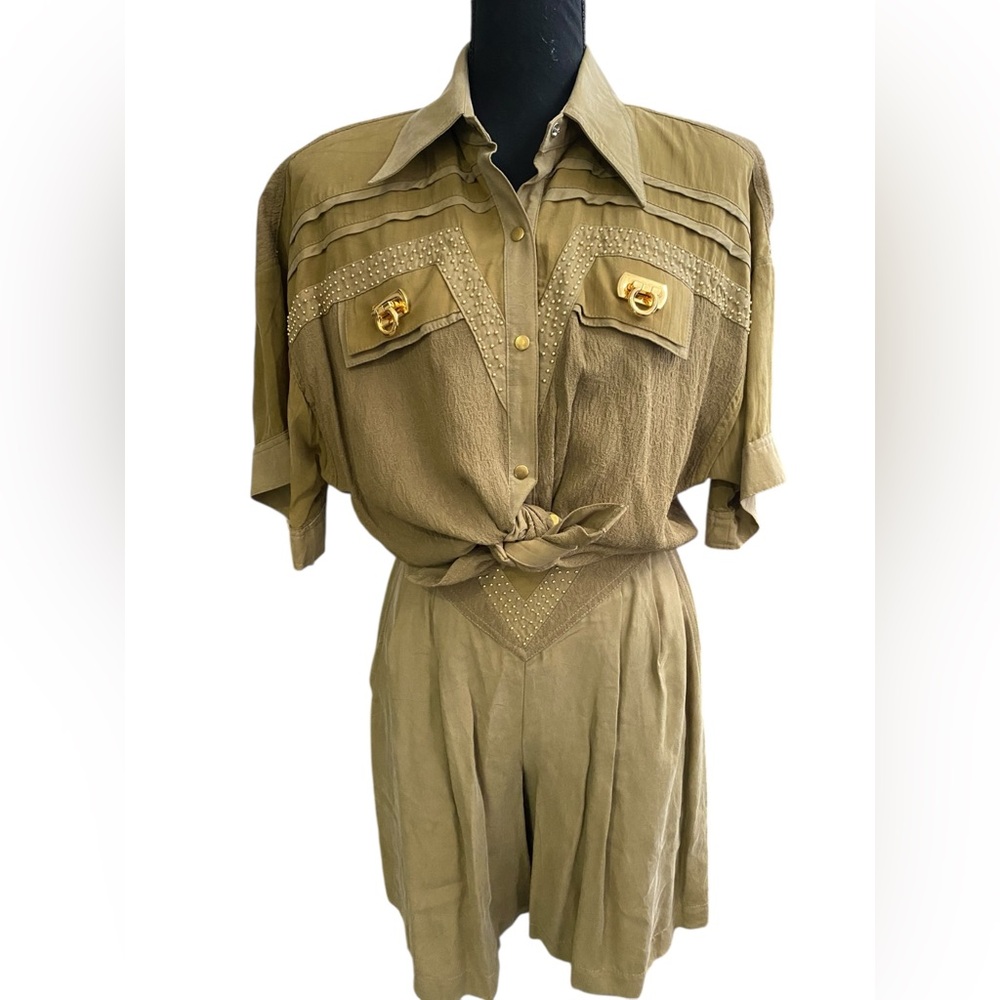 IIF 1980s Olive Top and Shorts Metal Apliqué Set Size M & 8
